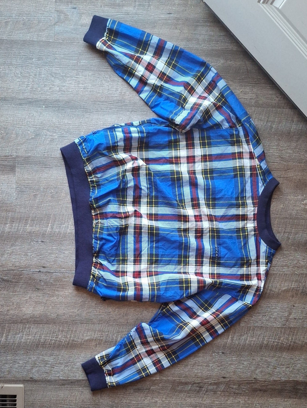 Izod Blue Plaid Windbreaker Jacket with Navy Trim